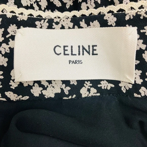 CELINE BLACK / OFF WHITE PRINTED VISCOSE PRAIRIE DRESS